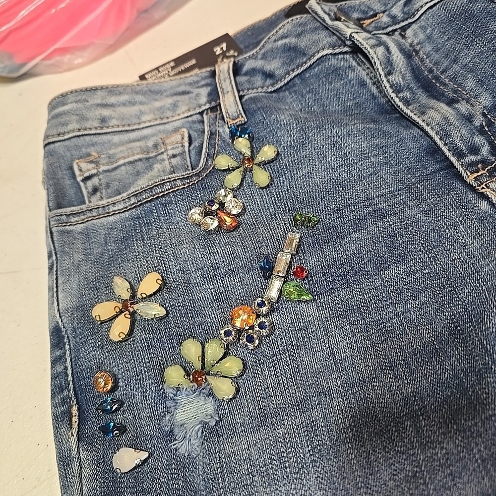 BUFFALO DAVID BITTON NEW Women's Embellished Mid Rise Skinny Jeans Size 27 - Picture 3 of 11